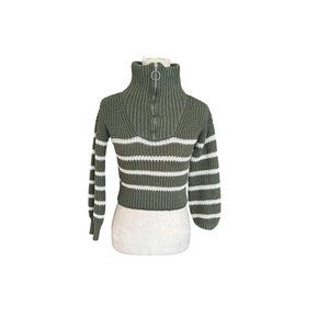 SO Goods For Life XS  Green & White Striped Ribbed Knit Turtleneck Crop Sweater